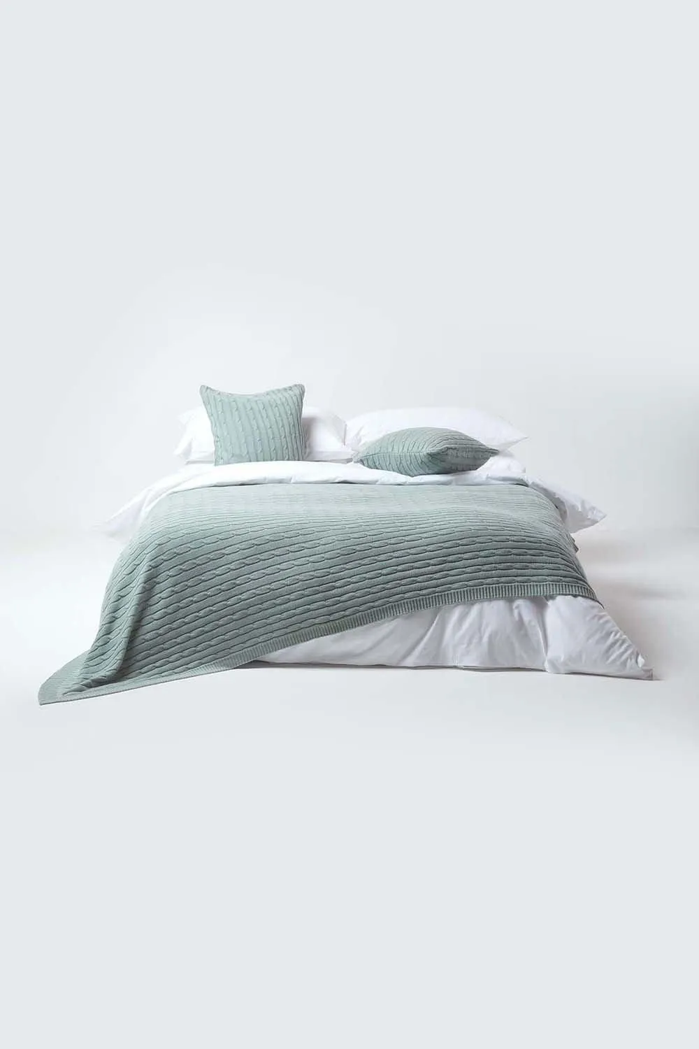 Homescapes Cotton Cable Knit Cushion Cover, 45 x 45 cm in Duck Egg Blue 4