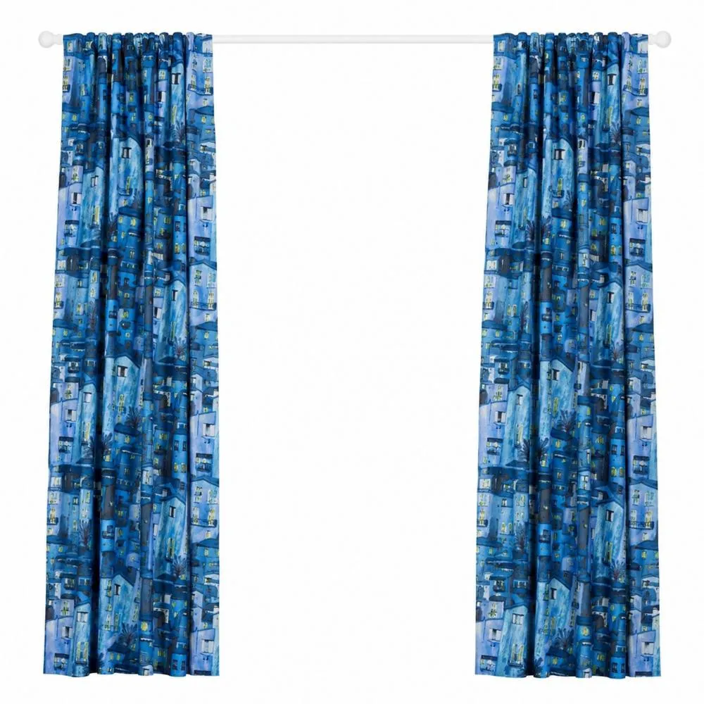 Smart Living Rural Italy Curtains Pair with Tie Backs - Mediterranean Village Print in Teal 3