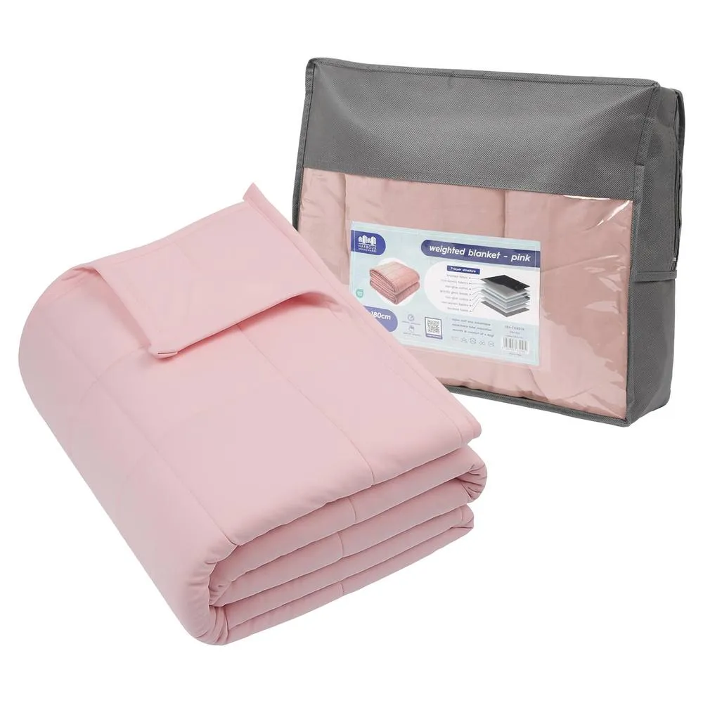 Harbour Housewares Weighted Blanket with Storage Bag - 125 x 180cm - 6kg in Pink
