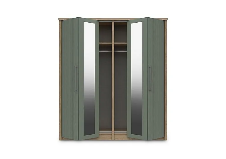 Chelsea 4 Door Bifold Wardrobe with 2 Mirror Doors and Silver Handles