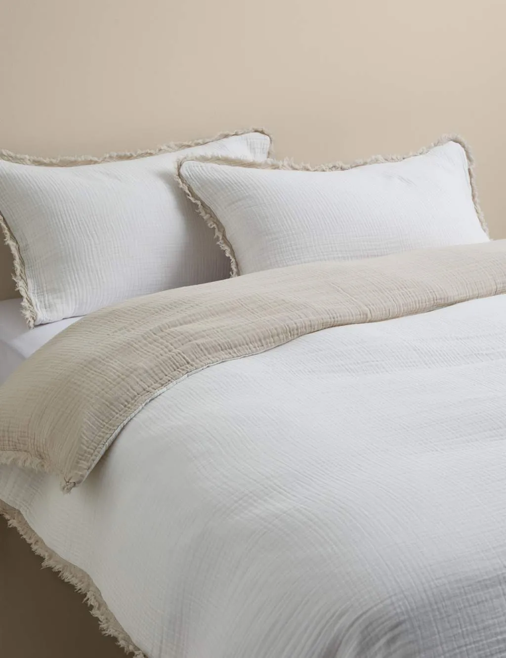 M&S Pure Cotton Muslin Reversible Bedding Set Natural Mix