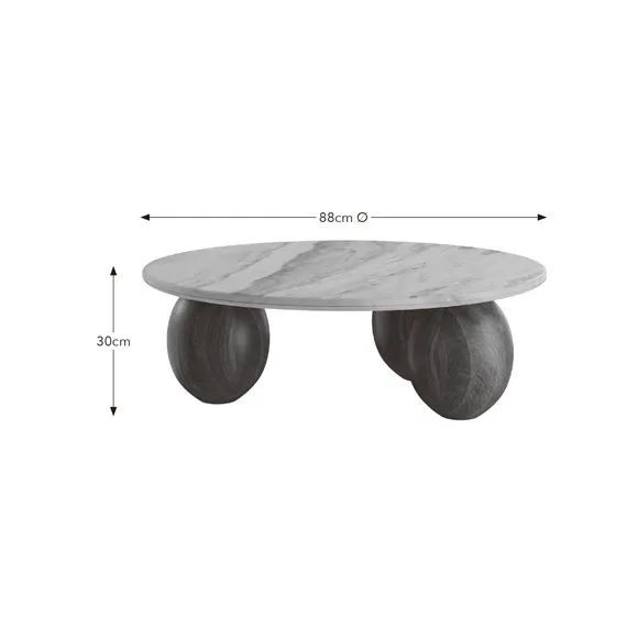 Buffie Coffee Table, Marble and Mango Wood 6