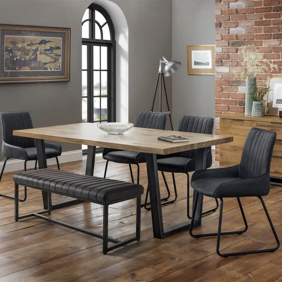 Brooklyn 6 Seater Rectangular Dining Table with 4 Soho Chairs and Bench, Solid Oak