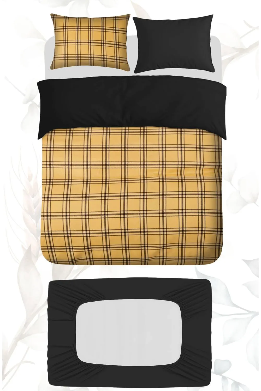 Grace Premium Double Brushed Duvet Cover Set with Fitted Sheet in Gold