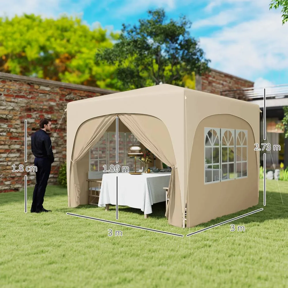OUTSUNNY 3 x 3(m) UPF50+ Pop Up Gazebo with Sides & Carry Bag, Sand in Light Sand 3