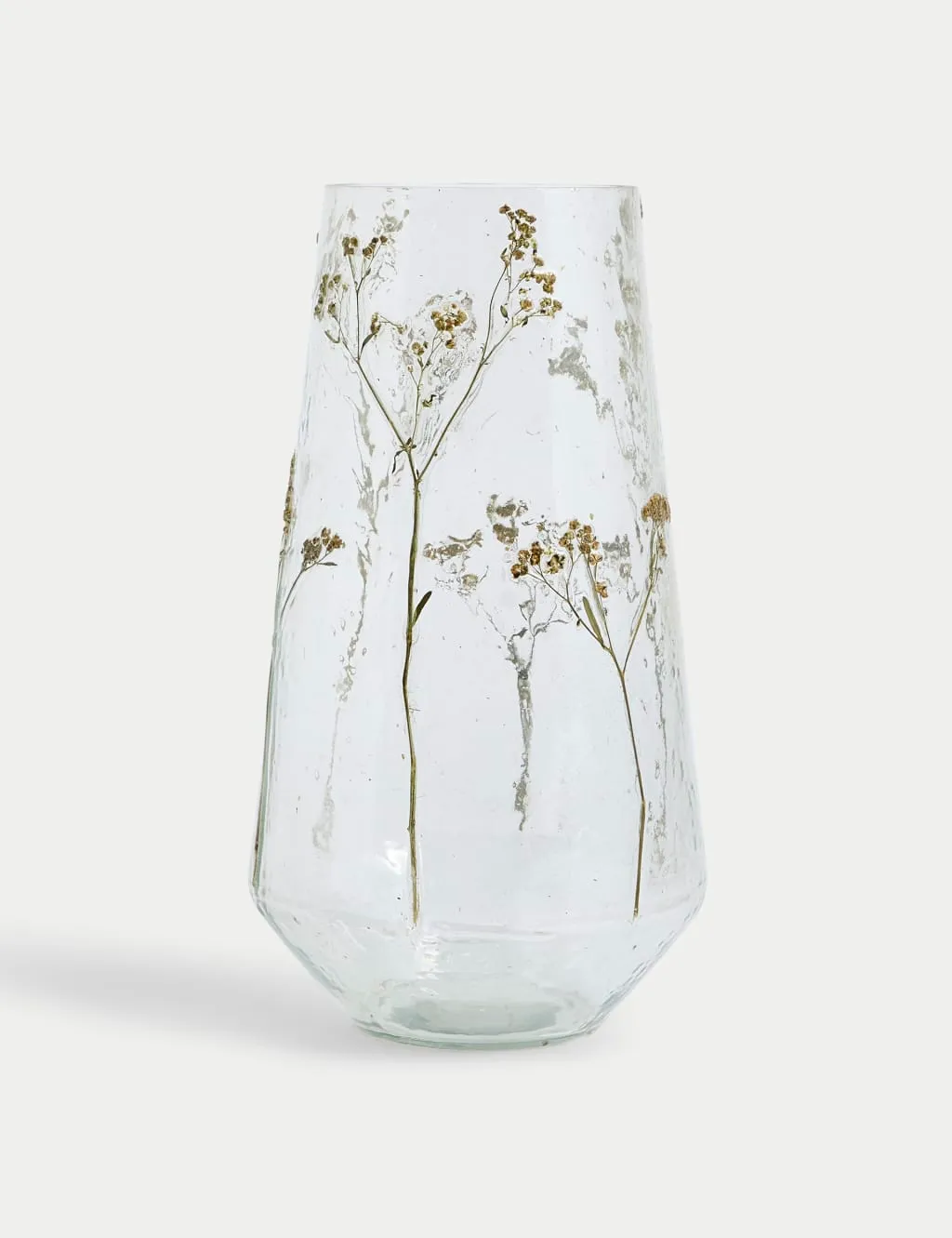 M&S Pressed Flower Glass Vase Clear
