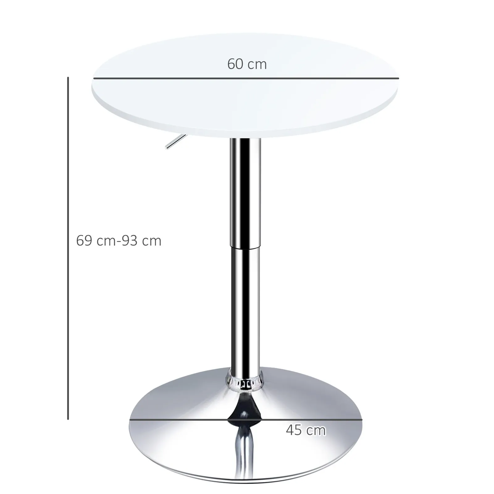 HOMCOM 60cm Adjustable Height Round Bar Table with Swivel Top White 3