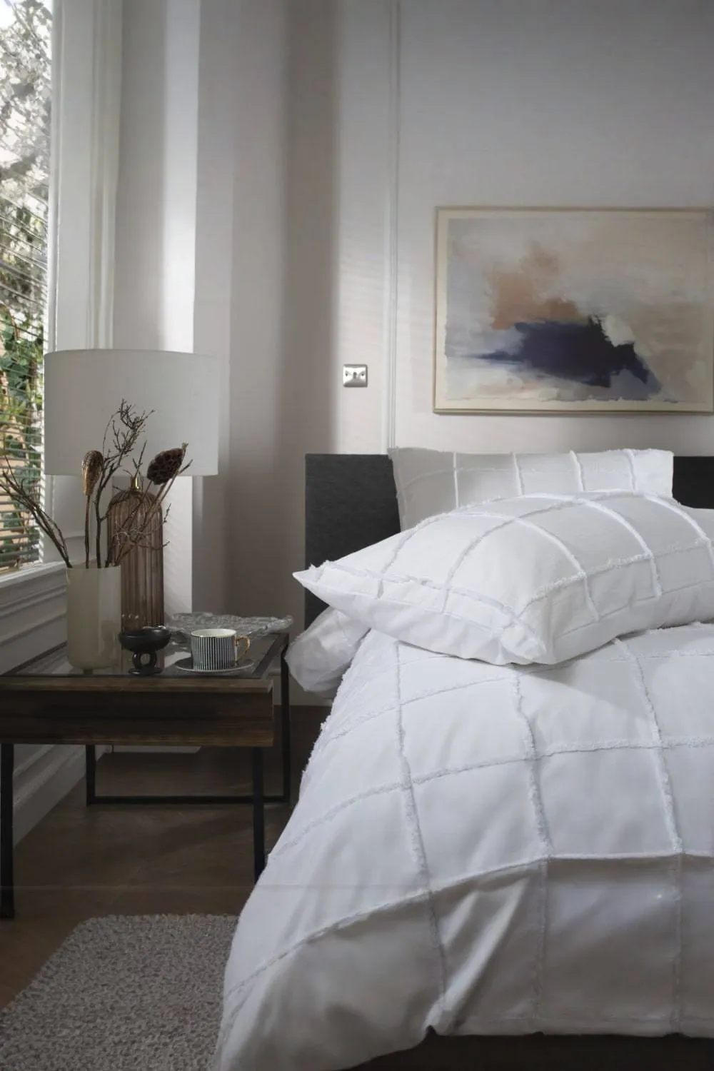 The Lyndon Company Square Up Grid 100% Cotton Tufted Supersoft Duvet Cover Set | Deyongs 1846 in White 4