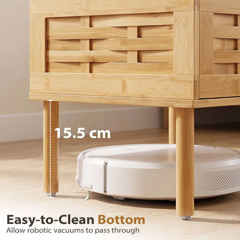 Costway Bamboo Rattan Bedside Table with Flip Up Door & Open Shelf Natural 6