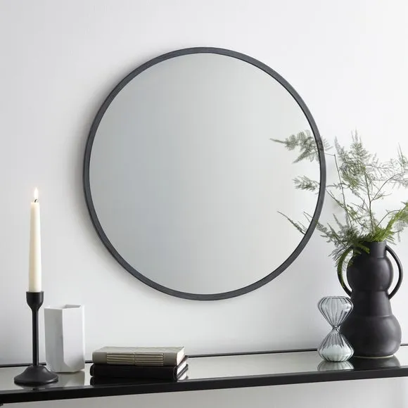 Brushed Metal Effect Pewter Grey Round Wall Mirror