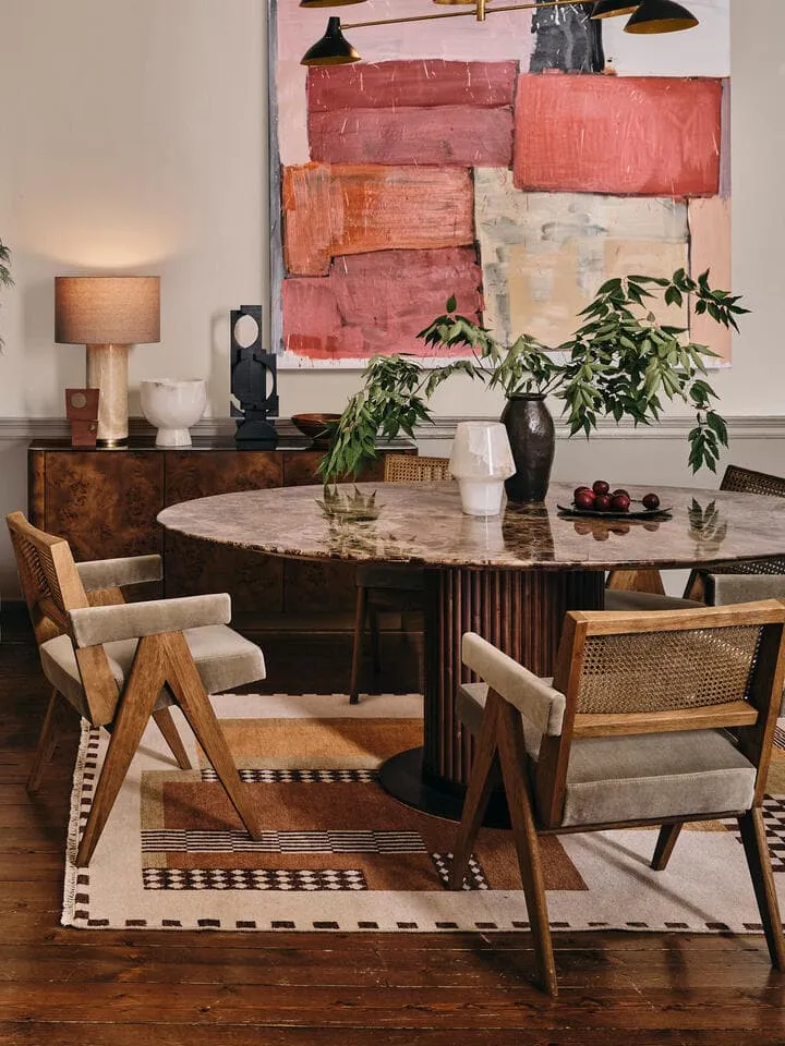 Murcell Oval Dining Table, Dark Emperador Marble