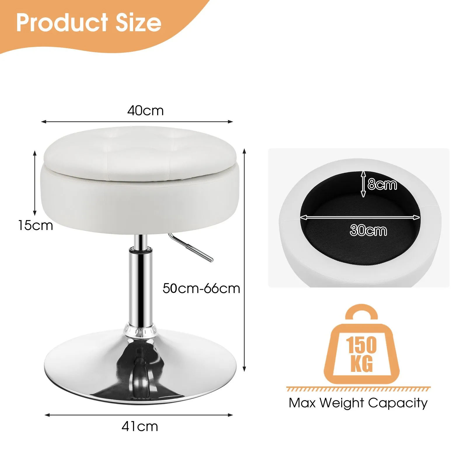 Costway Tufted Vanity Stool Footrest Accent Storage Ottoman with Reversible Lid in White 3