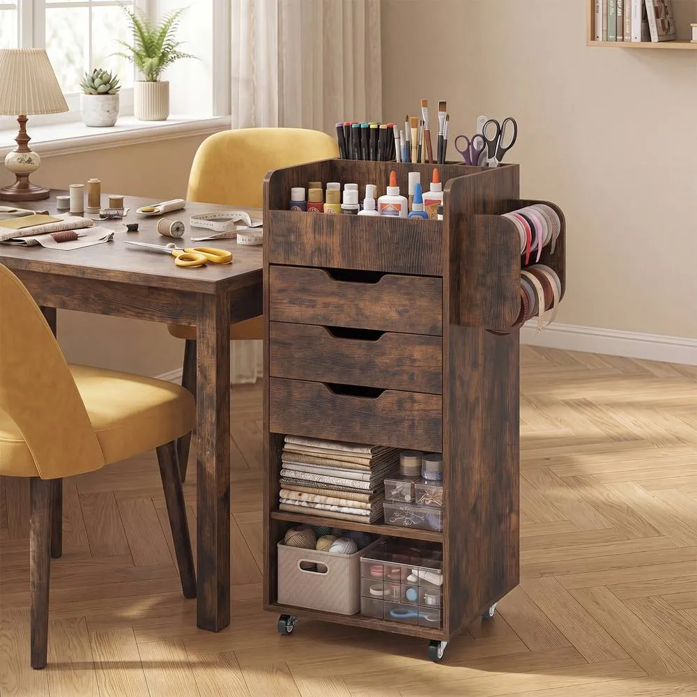 Costway Rolling Storage Cart Mobile Storage Cabinet with 3 Drawers in Brown 3