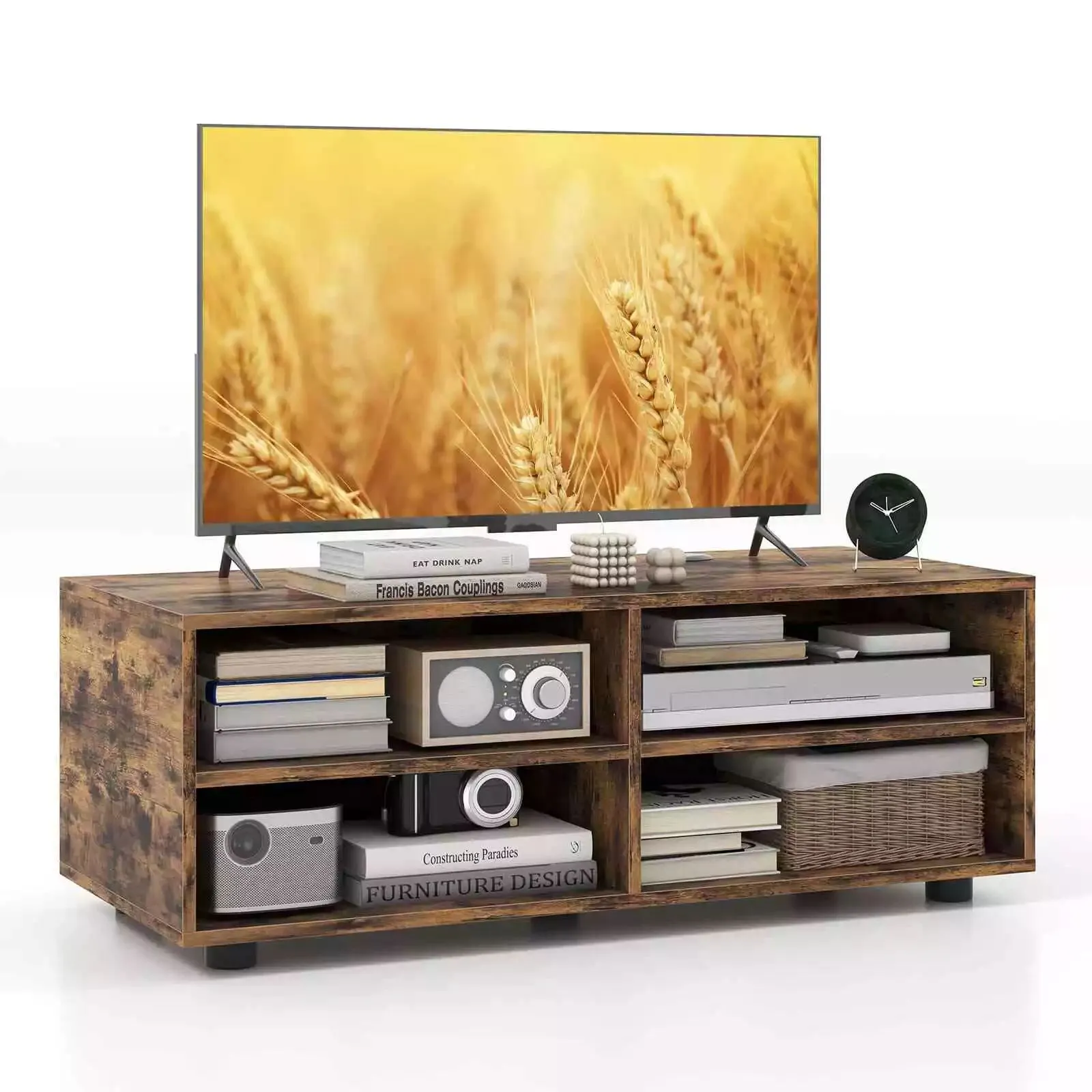 Costway TV Stand for TVs up to 40 Inches Wooden Media Console Table Entertainment Center in Brown