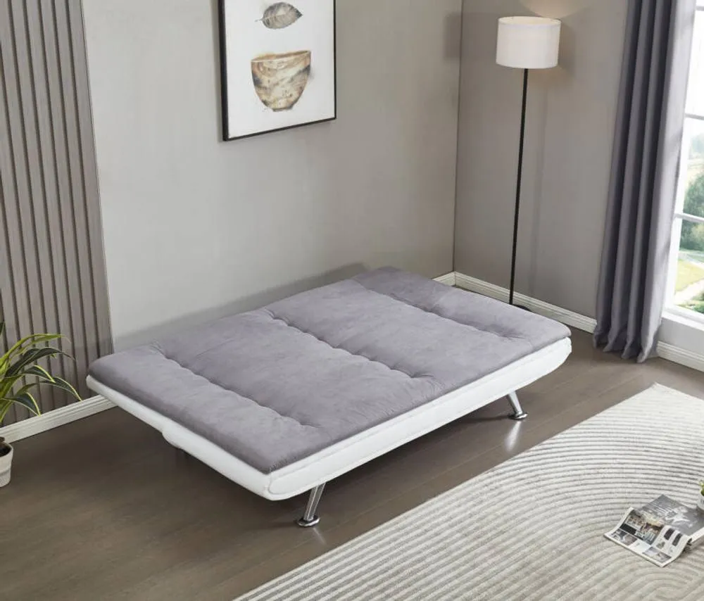 Comfy Living Ltd Charcoal Grey & White Fabric Sofa Bed 3 Seater With Faux Leather 2