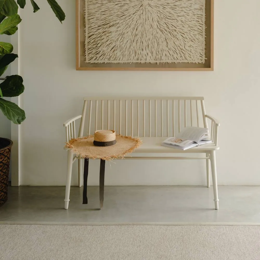Statement Furniture Queensbury Bench with Back, Wooden Bench Seat in Cream 1