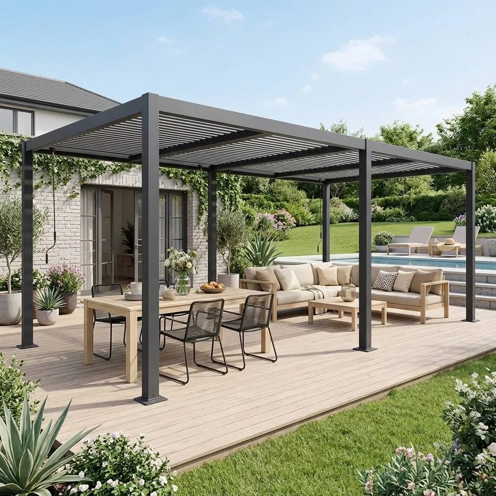 sweeek Louvered pergola aluminium & steel 6 x 3m in Dark Grey