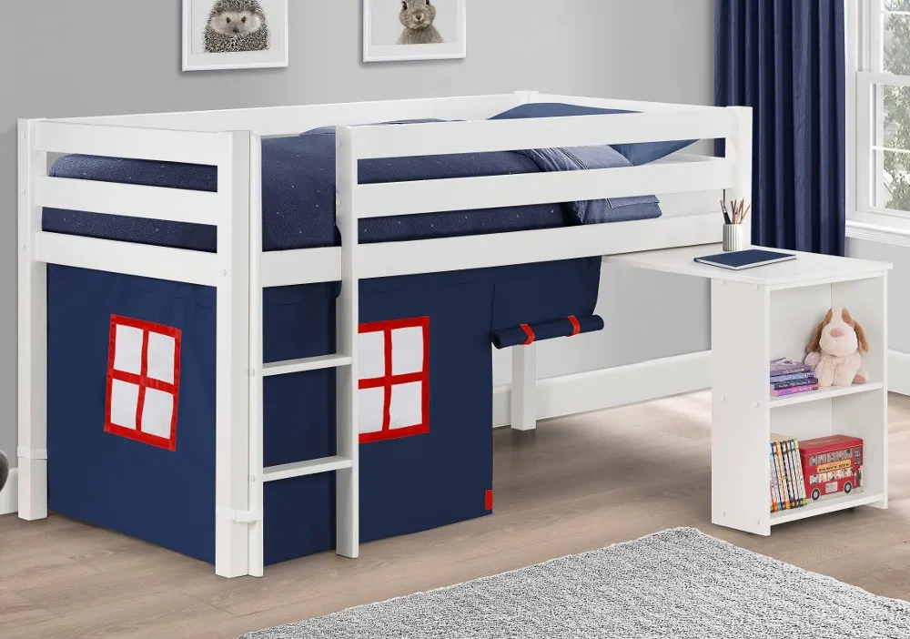 Wendy White Wooden Mid Sleeper With Blue Tent Frame Only - 3ft Single