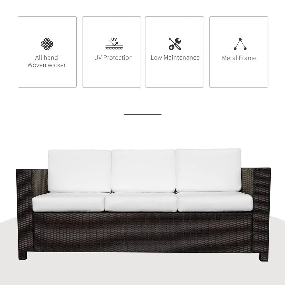 OUTSUNNY Rattan Wicker 3-seater Sofa Chair Patio Furniture w/ Cushion in Brown 4