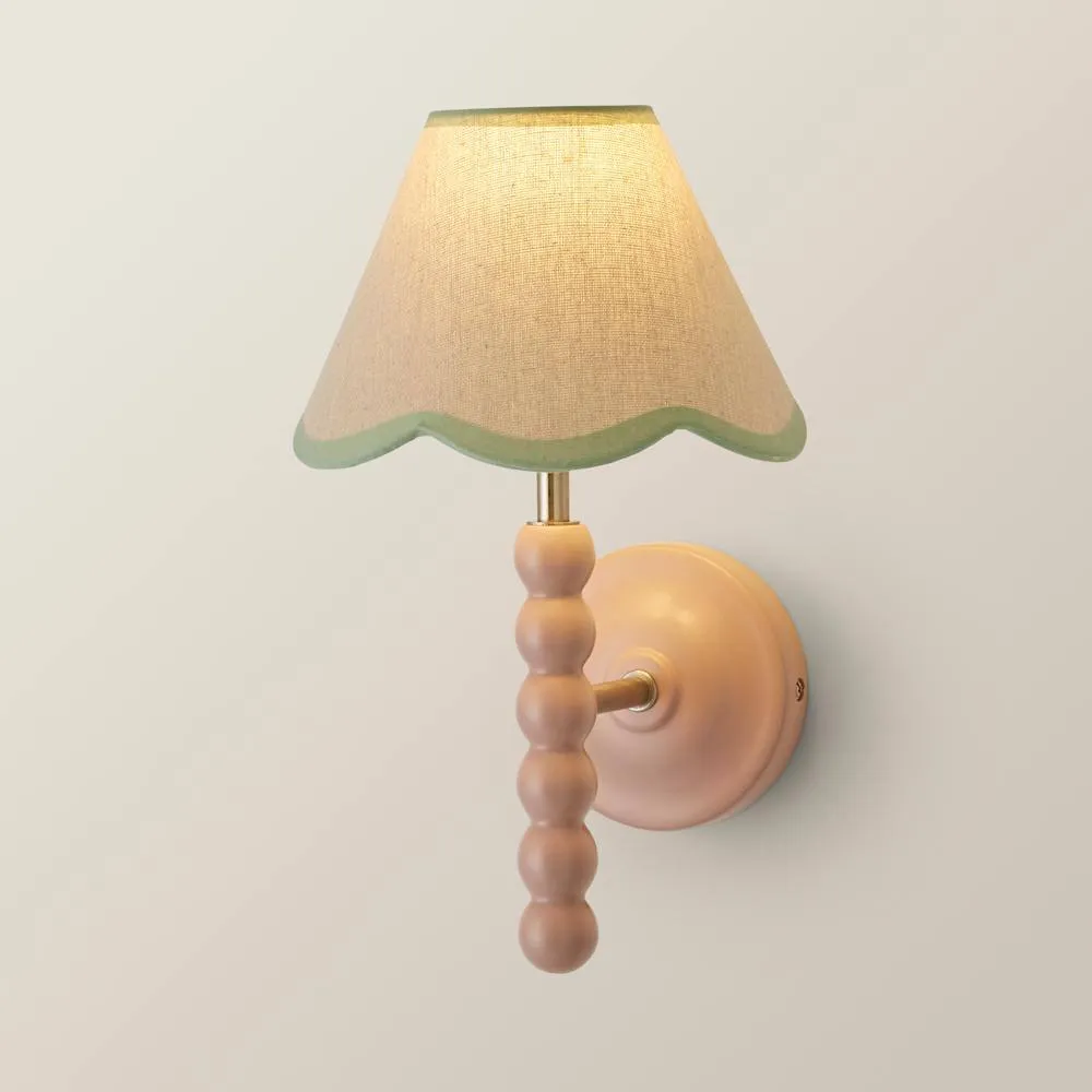ValueLights Bobbins Rose Pink Bobble Wall Light & Linen Pastel Trim Lamp Shade in Pale Green 3