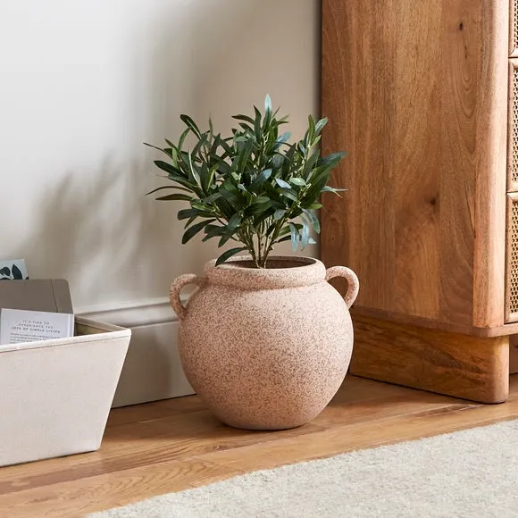 Wide Stone Vase with Handles