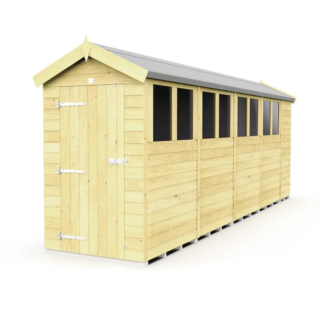 Buttercup Farm 4 x 19 Feet Apex Shed - Single Door W/ Windows - L560 x W118 x H217 cm in Brown