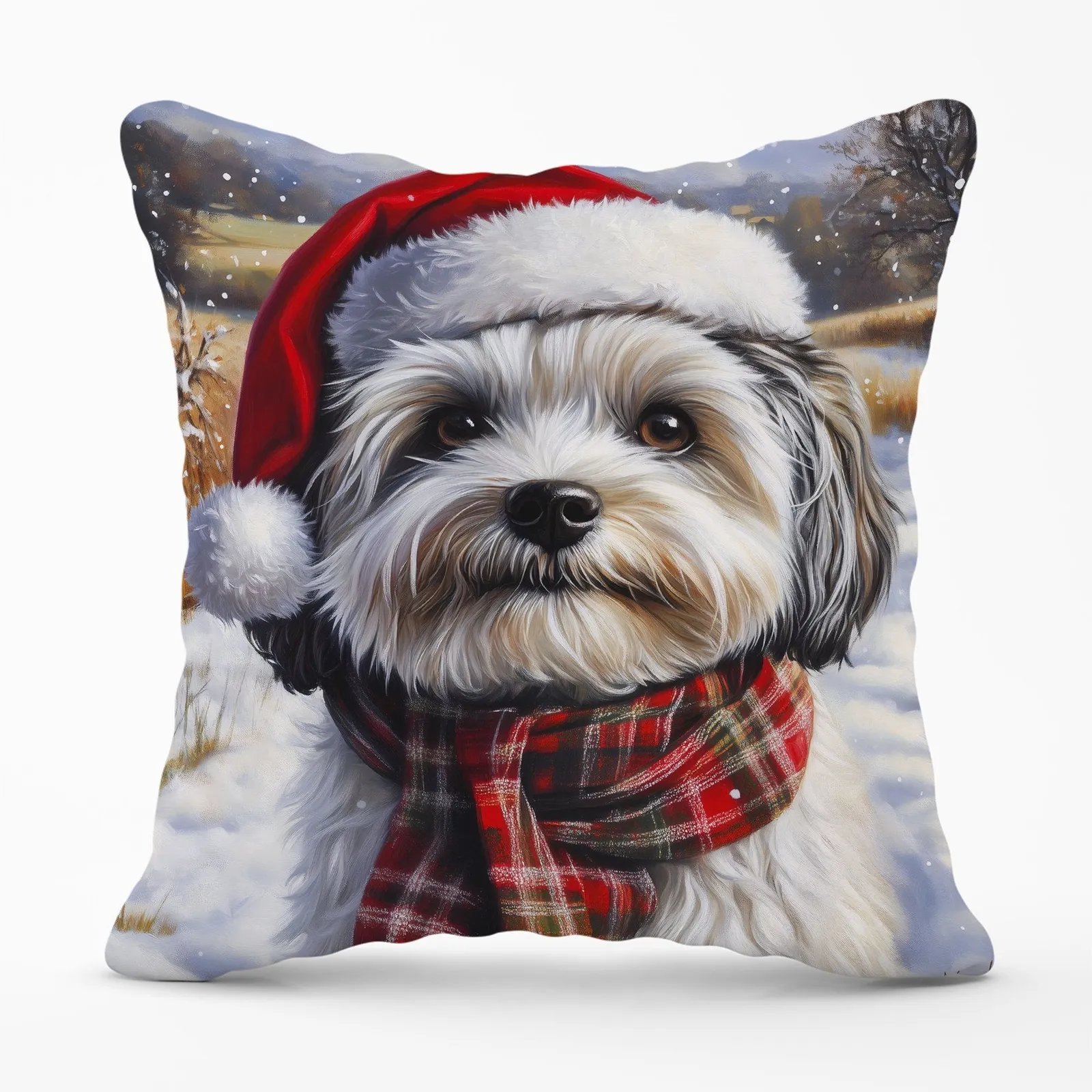 Warren Reed - Designer Snowy Christmas Havanese Cushion in Grey