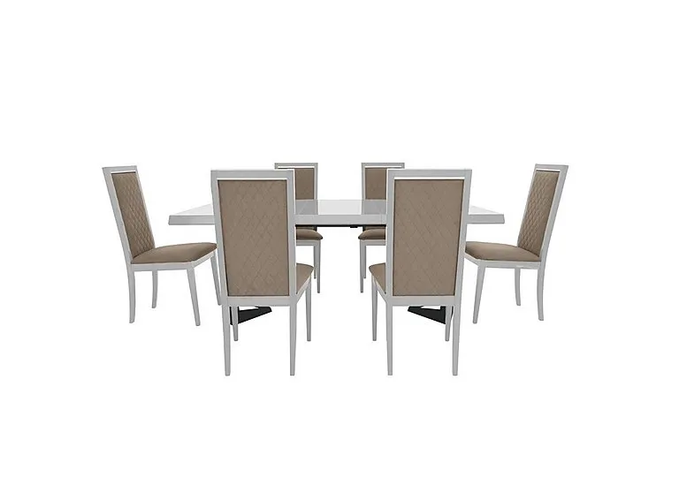 Palazzo 160cm Extending Dining Table in Glossy White with 6 Rombi Chairs - Aquos Taupe