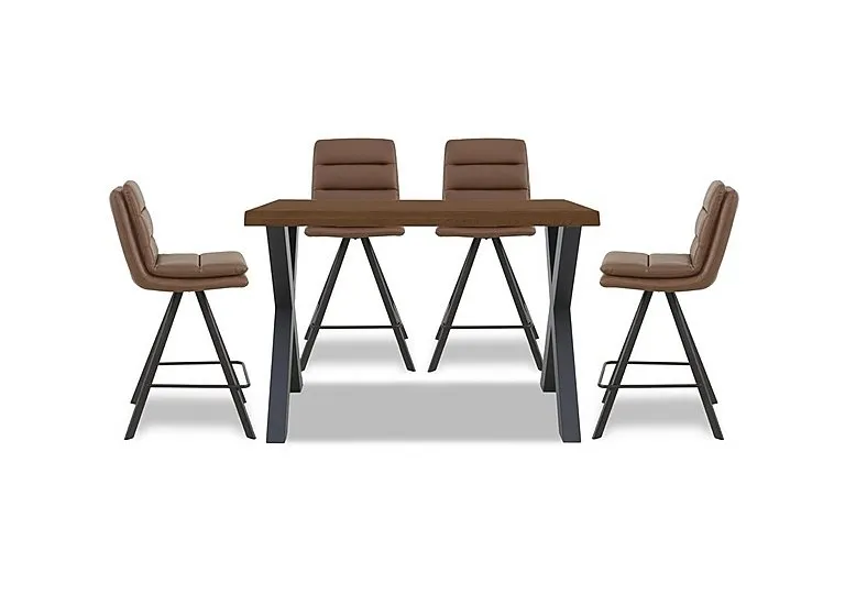 Hades 140cm Straight Edge Table with X Shaped Legs and 4 Njord Tan Faux Leather Swivel Bar Stools - Old Bassano