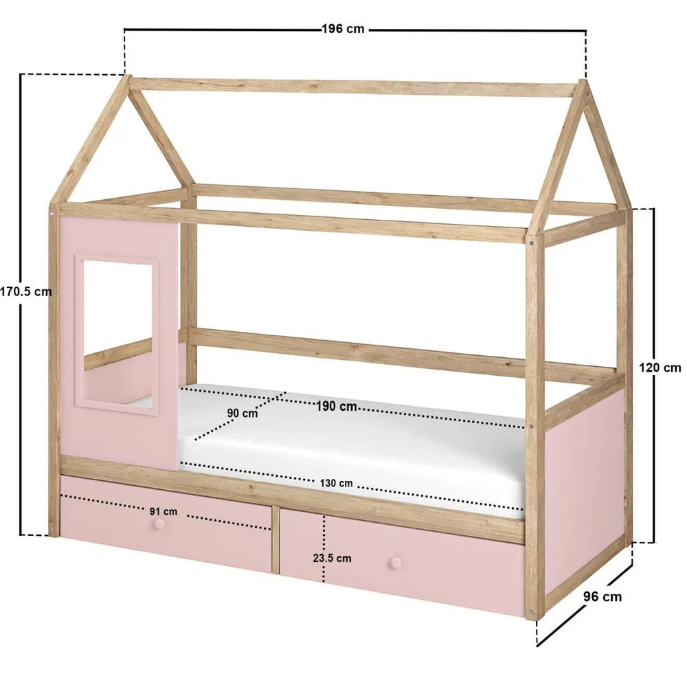 Flair Ted Play House Wooden Bed with Storage in Pink 6
