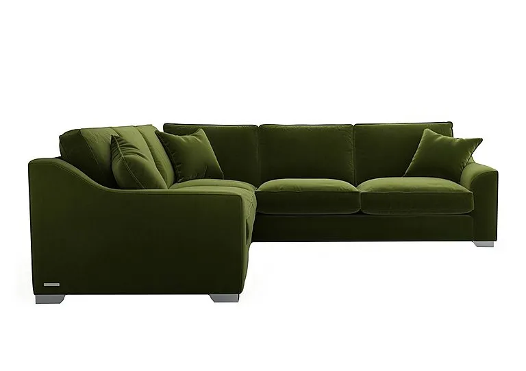 Isobel Large Fabric Corner Fibre Fill Sofa - Woodland Moss with Chrome Feet