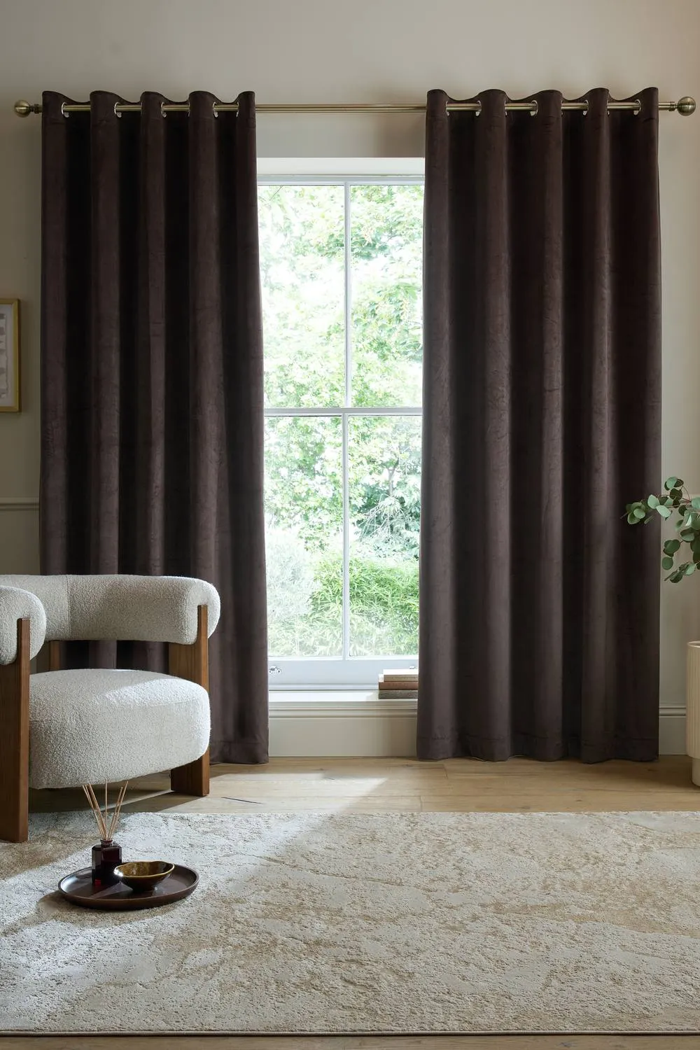 Catherine Lansfield 'Super Thermal Blackout Matt Velour' Eyelet Curtains in Chocolate 1