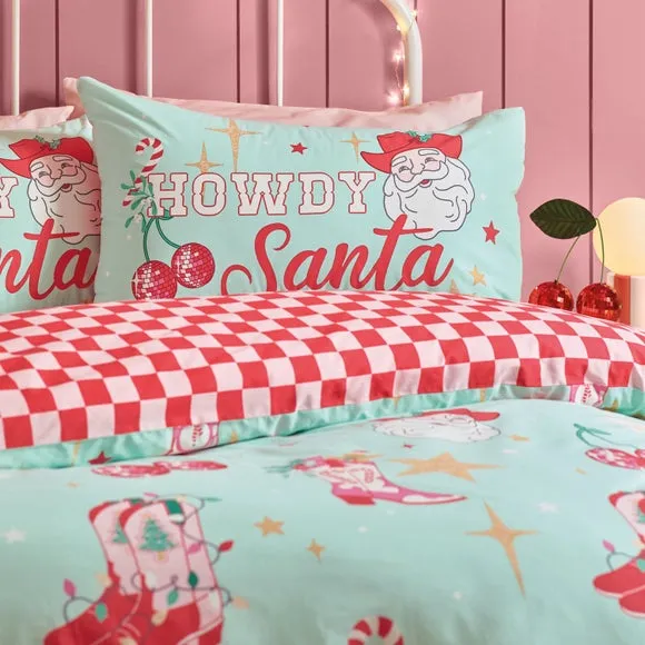 Catherine Lansfield Santa's Howdy Christmas Polycotton Duvet Cover & Pillowcase Set 2