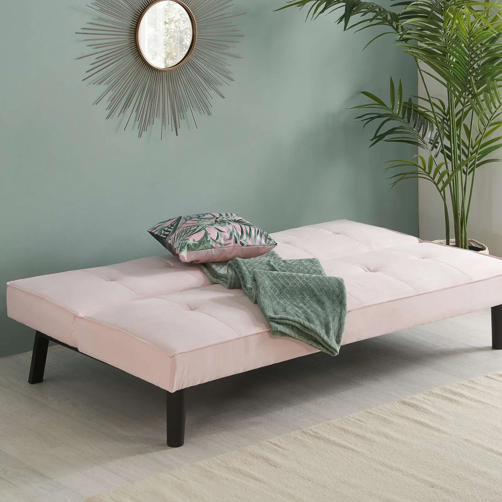 Birlea Velvet Sofa Bed Aurora 3 Seater Settee Modern Fabric in Pale Pink 3