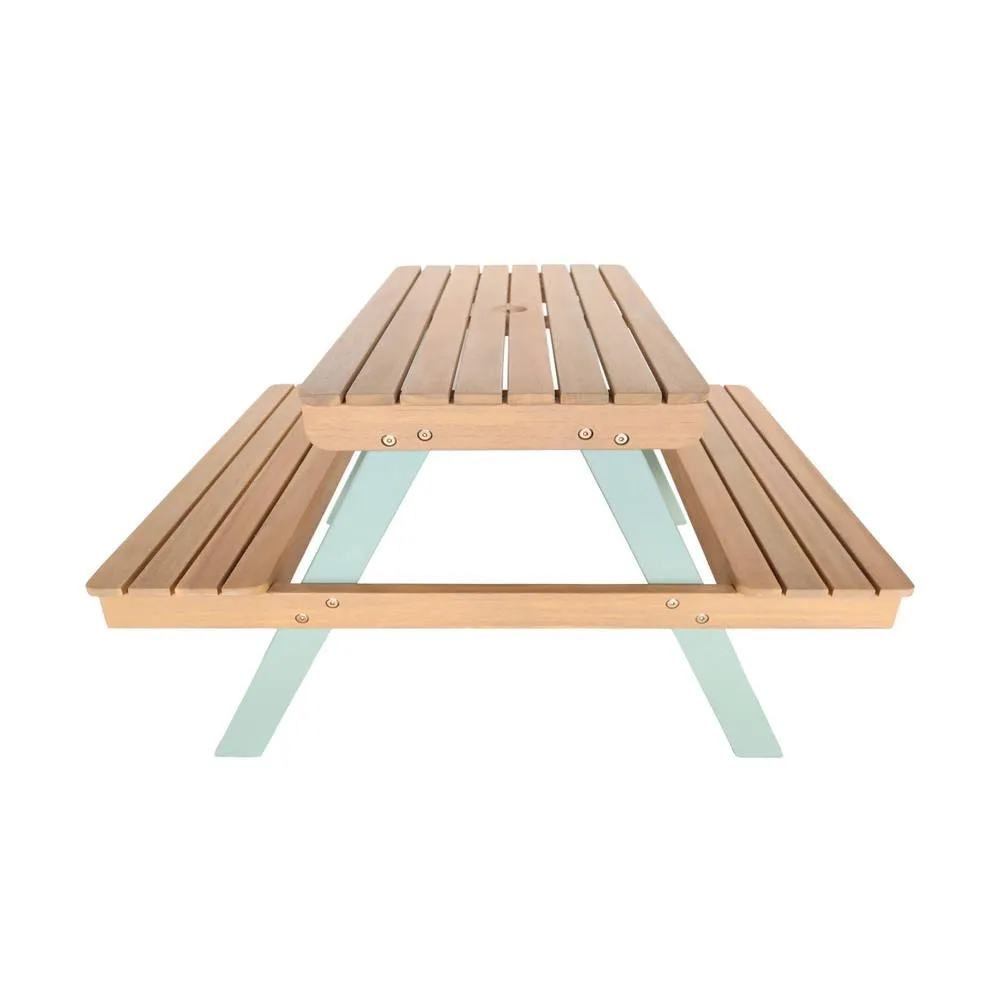 sweeek Children's picnic table, garden set in acacia wood 4-seater in Light Green 6