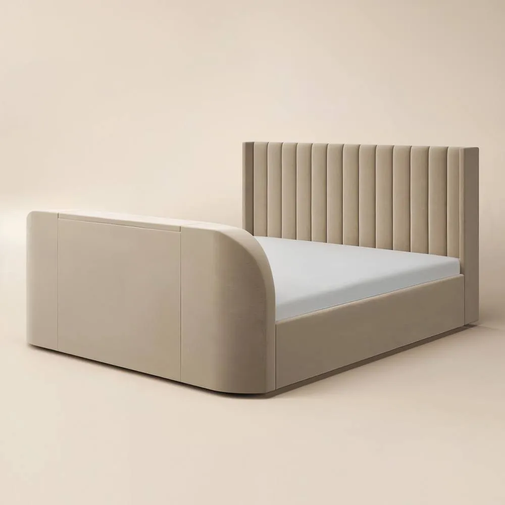 Flair Fallon TV Side Lift Ottoman Bed Beige Velvet 5