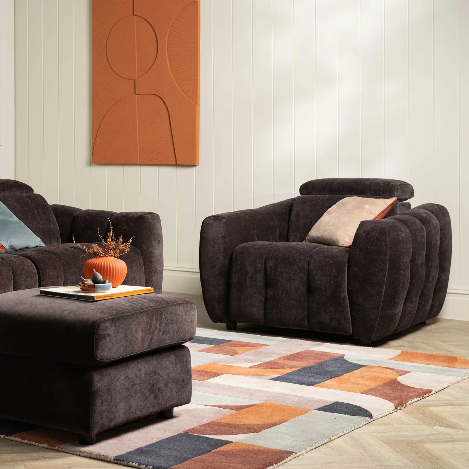 Montgomery Power Recliner Chair & Headrest, Brown Fabric | Barker & Stonehouse 2