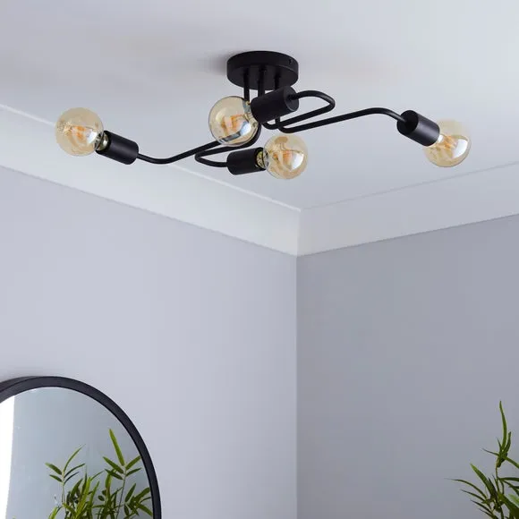 Kacy Black 4 Light Semi Flush Ceiling Light 2