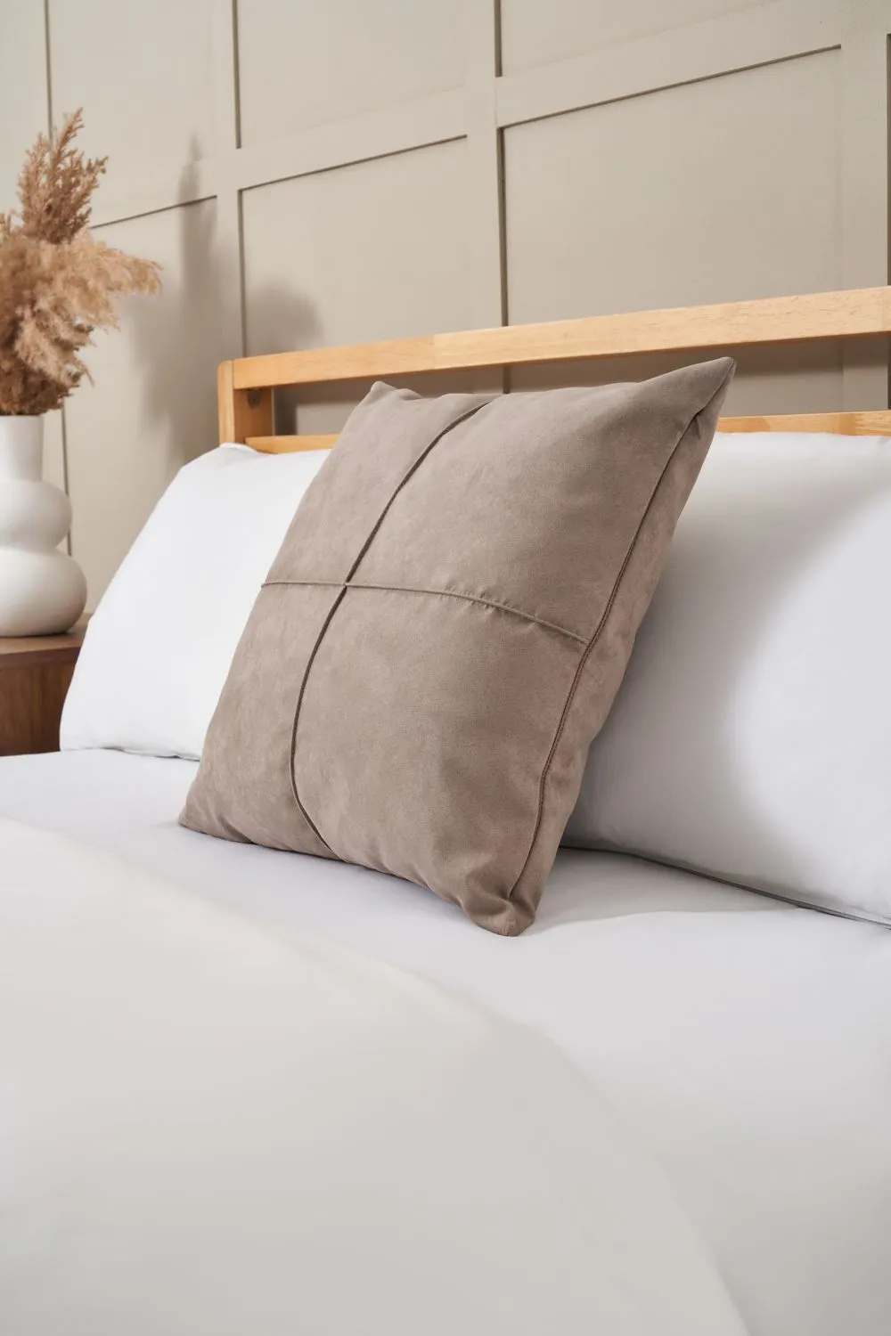 BHS Faux Suede Cross Cushion in Brown 1