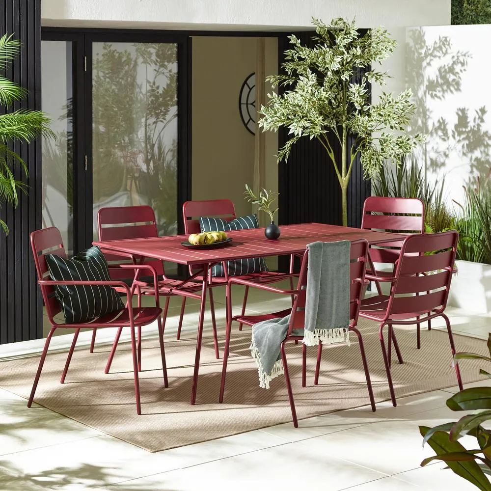 FurnitureboxUK Furniturebox UK Leros Metal 6 Seat Garden Dining Set in Red