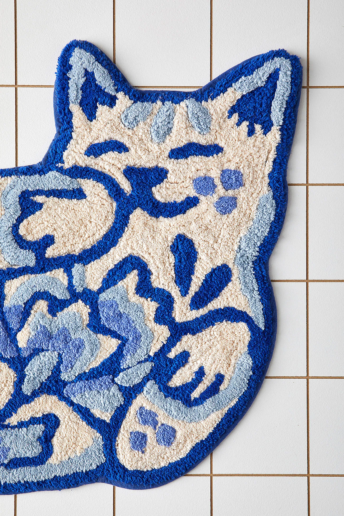 Delft Cat Bath Mat - Blue 3