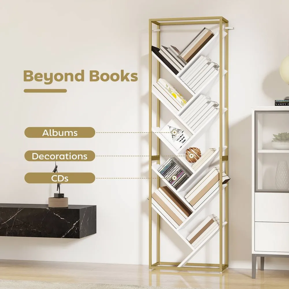 HOMCOM 10 Tier Tree Bookshelf Industrial Tall Bookcase in White 6