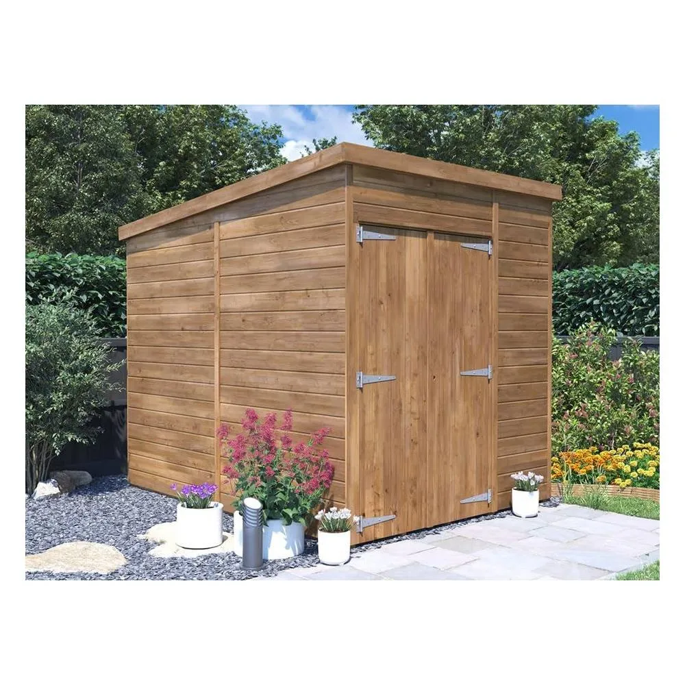 Dunster House Wooden Bike Shed 1.8x2.4m Garden Storage Pent Roof Overlord Modular in Brown 2