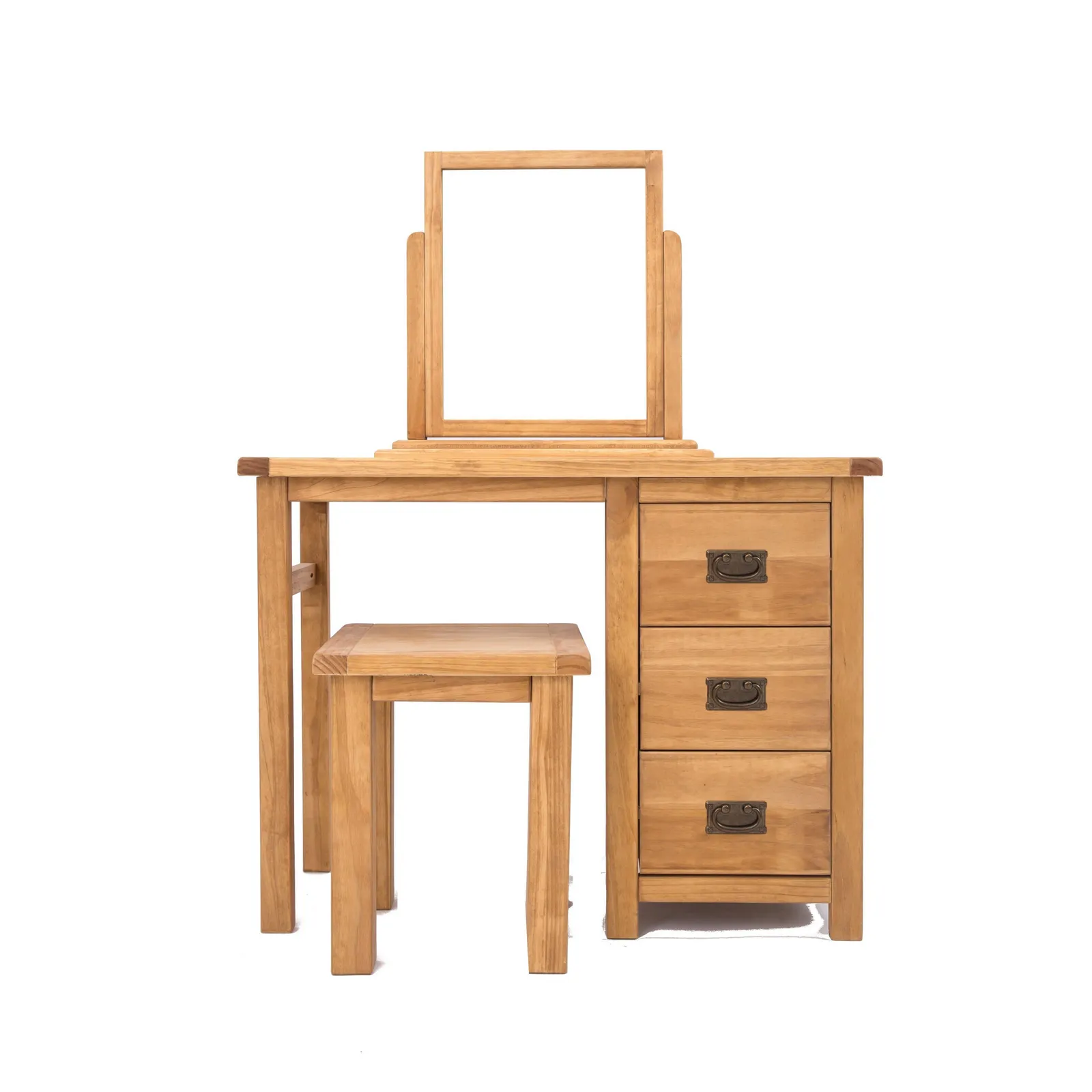 Cabinet Bits Lugo 3 Drawer Dressing Table Set Brass Drop Handle in Light Brown