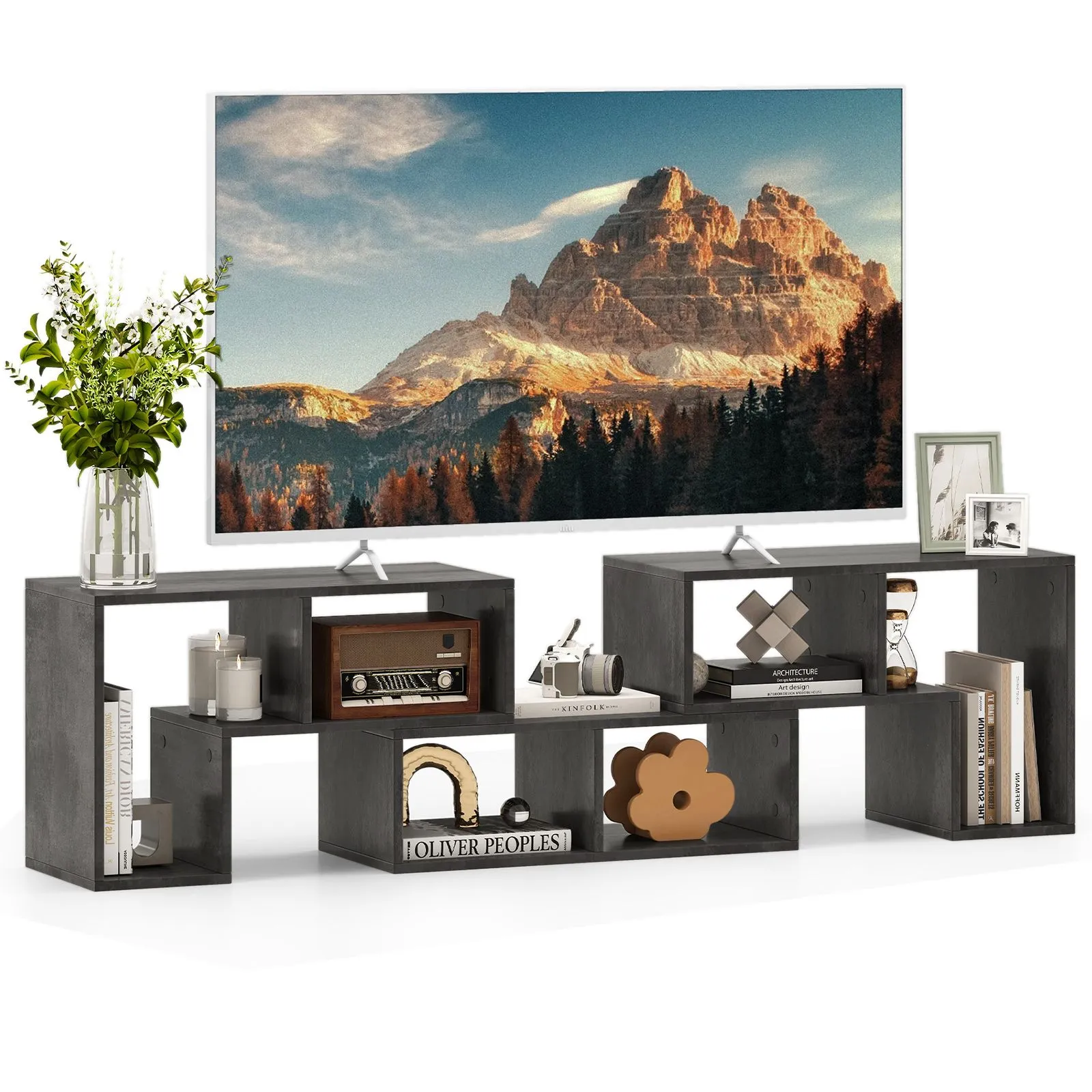 Costway 3 Pieces Adjustable TV Console Stand Modern Entertainment Center in Grey