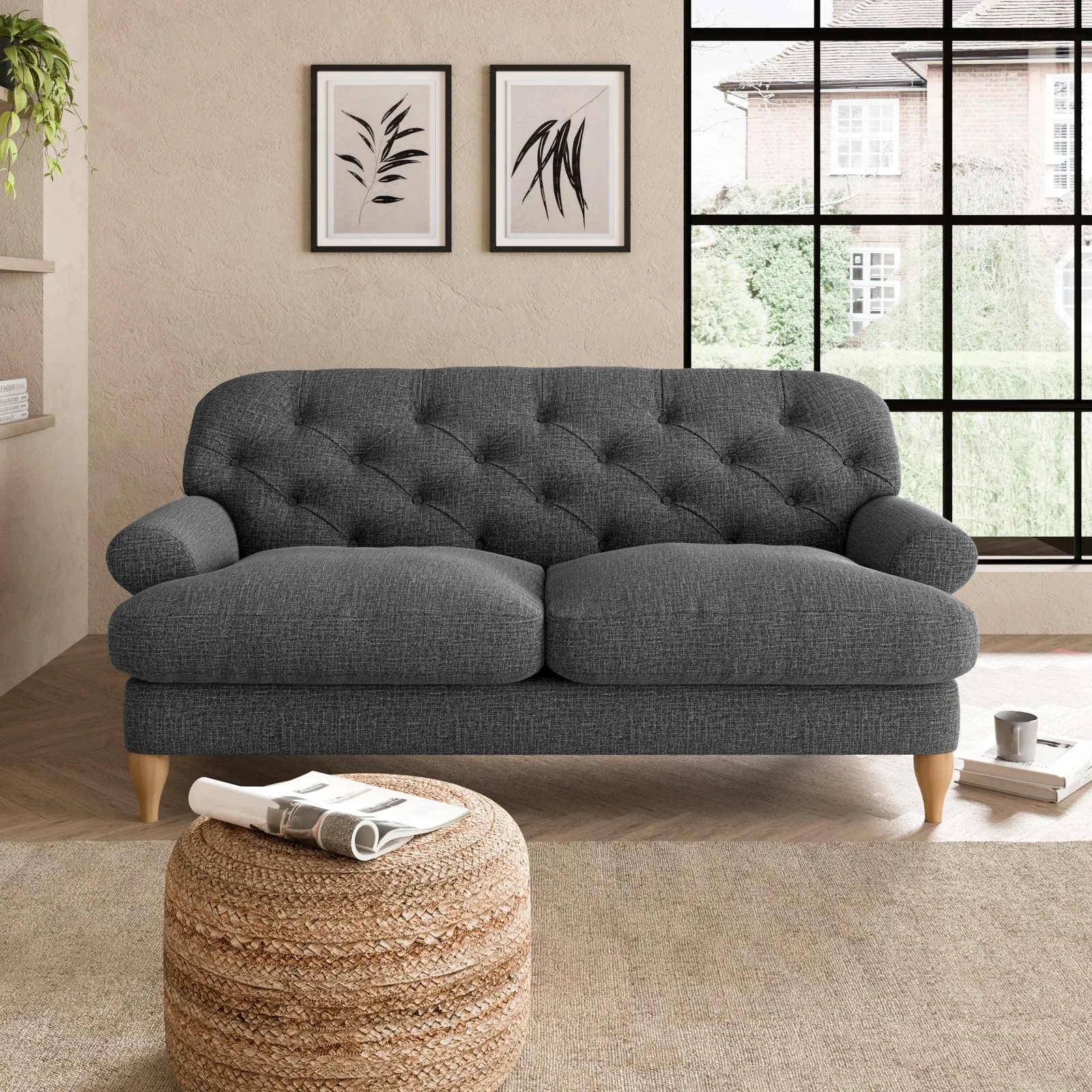 Canterbury Slub Cotton Blend 2 Seater Sofa Slub Cotton Black