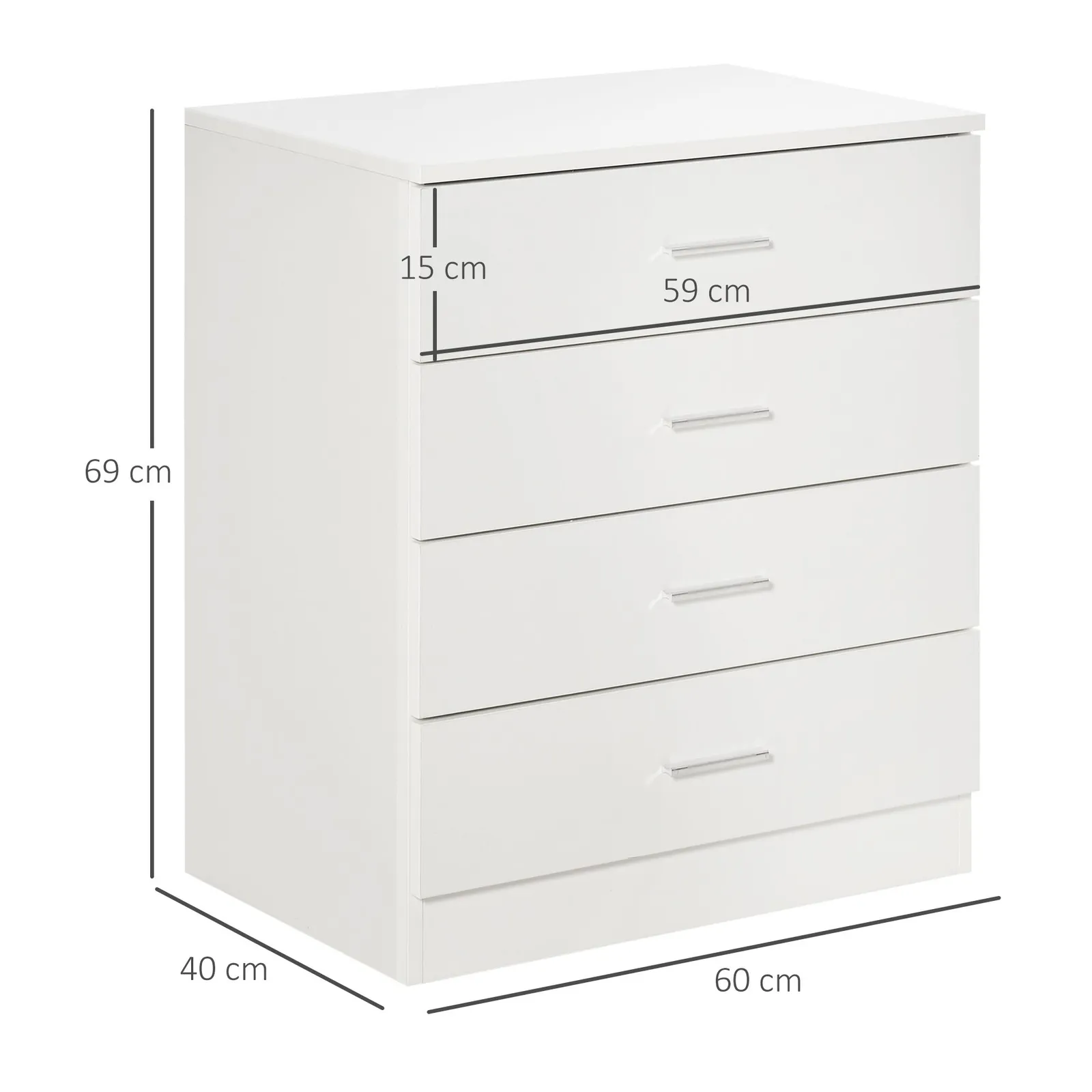 HOMCOM Storage Cabinet Vertical Drawer Chest of 4 with Metal Rails Anti Tip in White 3
