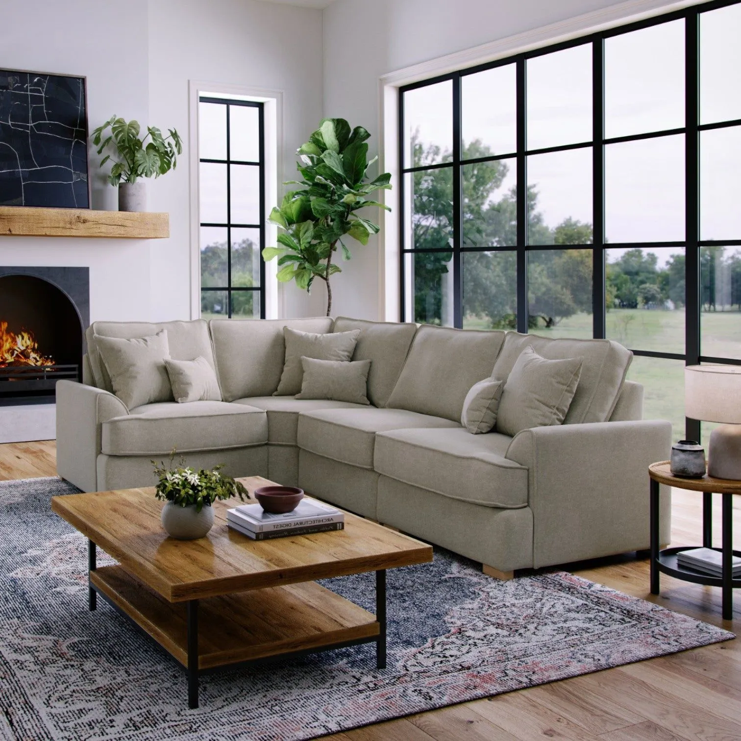 The Great Sofa Company Ophelia Left Hand Facing Chenille Corner Sofa in Stone 1