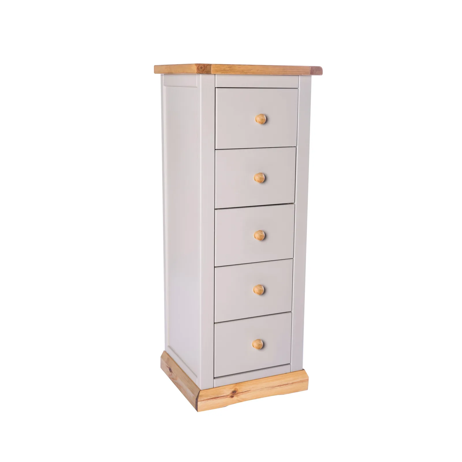 Cabinet Bits Bomporto 5 Drawer Narrow Chest of Drawers Wood Knob in Light Grey 3