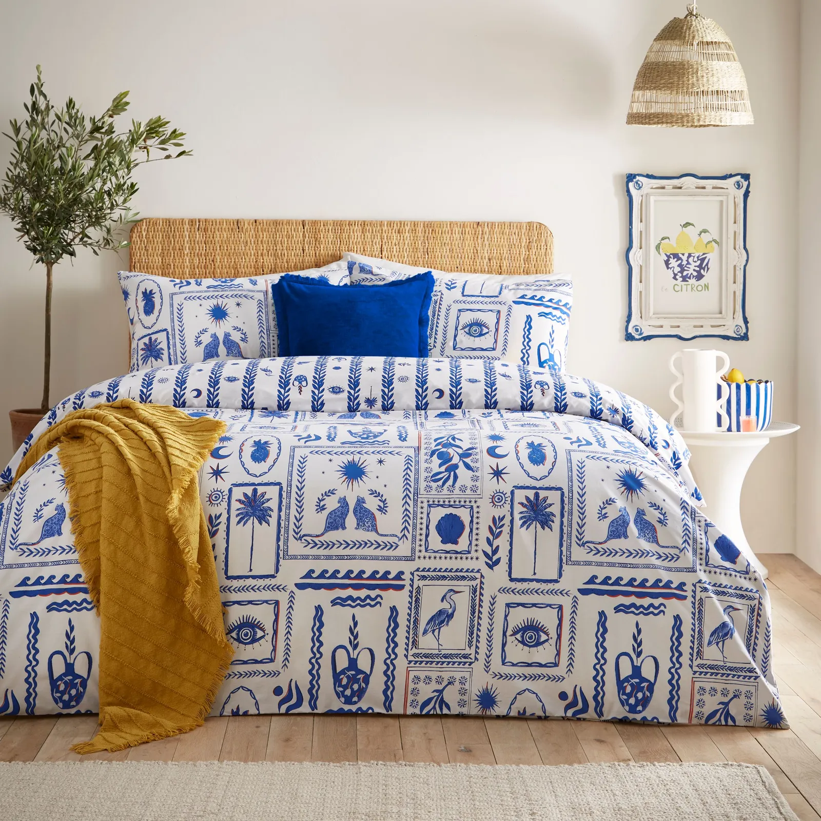 Furn Frieze Abstract Greek Symbol Duvet Cover Set in Blue